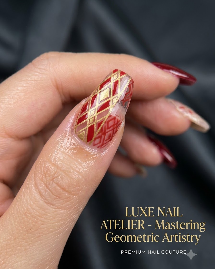 A nail showing a smudged background created with iced tea gel and solid gel #295 with textured details.